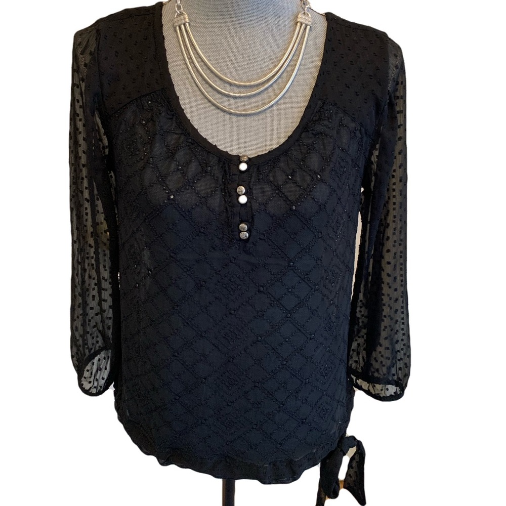 Lucky brand black Swiss polka-dotted blouse Size small, sheer